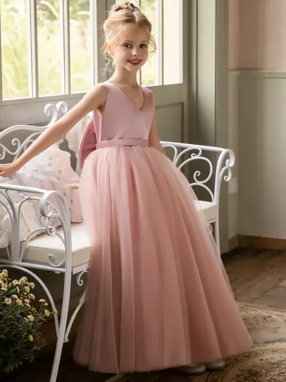 Robes de demoiselle d'honneur de mariage robes d'occasion spéciale n艙uds roses sans manches