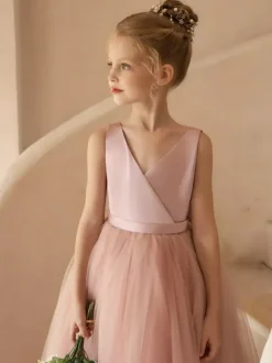 Robes de demoiselle d'honneur de mariage robes d'occasion spéciale n艙uds roses sans manches