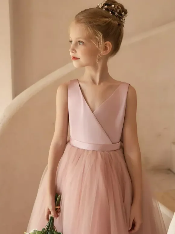 Robes de demoiselle d'honneur de mariage robes d'occasion spéciale n艙uds roses sans manches