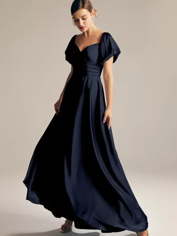 Robes de demoiselle d'honneur trapèze longueur au sol fermeture éclair robe de bal en tissu satiné