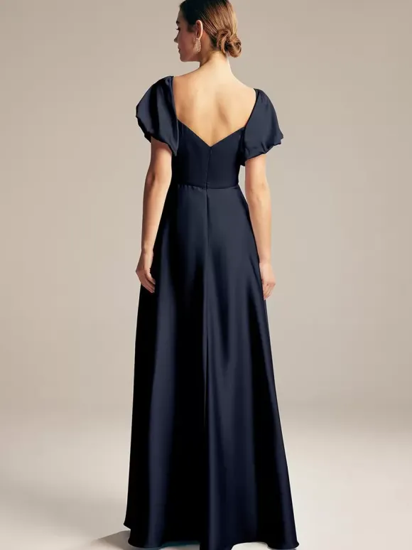 Robes de demoiselle d'honneur trapèze longueur au sol fermeture éclair robe de bal en tissu satiné