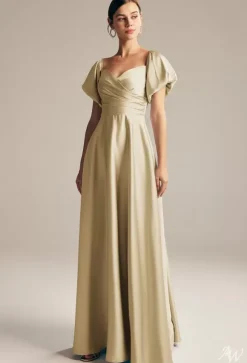 Robes de demoiselle d'honneur trapèze longueur au sol fermeture éclair robe de bal en tissu satiné
