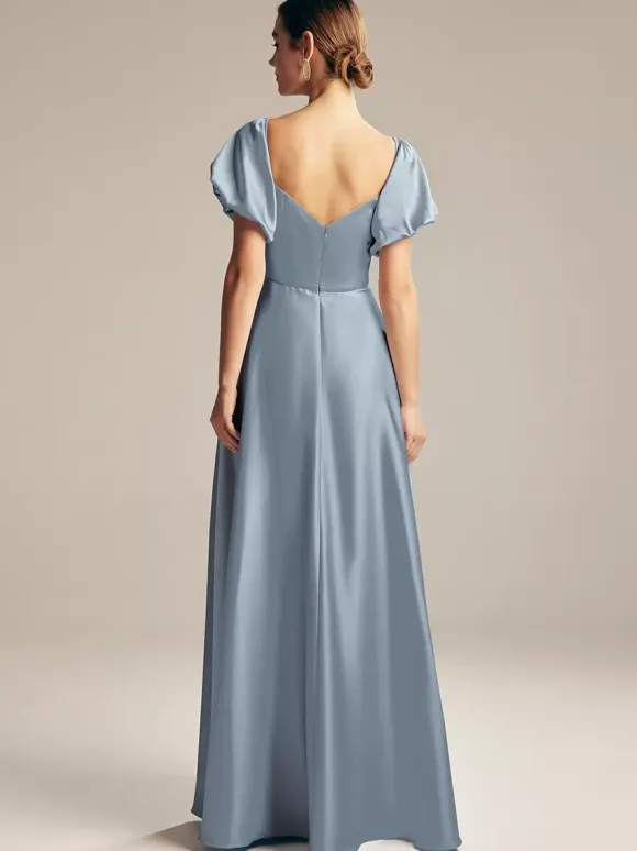 Robes de demoiselle d'honneur trapèze longueur au sol fermeture éclair robe de bal en tissu satiné