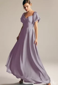 Robes de demoiselle d'honneur trapèze longueur au sol fermeture éclair robe de bal en tissu satiné