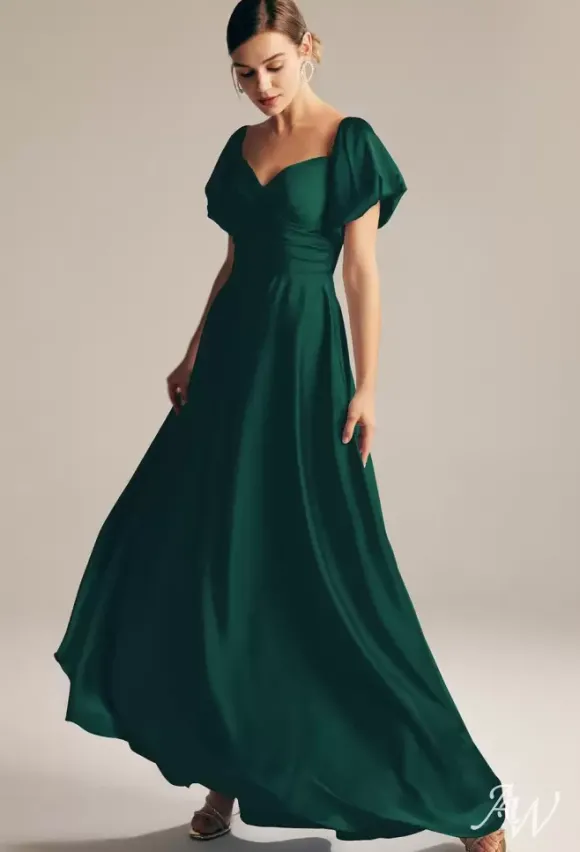 Robes de demoiselle d'honneur trapèze longueur au sol fermeture éclair robe de bal en tissu satiné