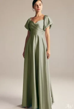 Robes de demoiselle d'honneur trapèze longueur au sol fermeture éclair robe de bal en tissu satiné