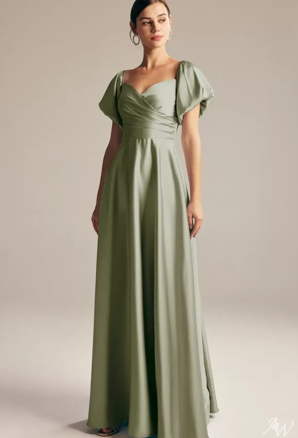Robes de demoiselle d'honneur trapèze longueur au sol fermeture éclair robe de bal en tissu satiné