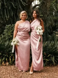Robes de demoiselle d'honneur en soie élastique comme du satin robe de bal longueur cheville robe de soirée de mariage