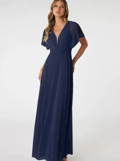 Robes de demoiselle d'honneur A-Line longueur au sol dos nu en mousseline de soie robe de bal