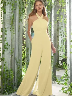 Robes de demoiselle d'honneur combinaison dos nu dos nu longueur au sol robe de bal en mousseline
