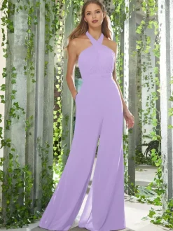 Robes de demoiselle d'honneur combinaison dos nu dos nu longueur au sol robe de bal en mousseline