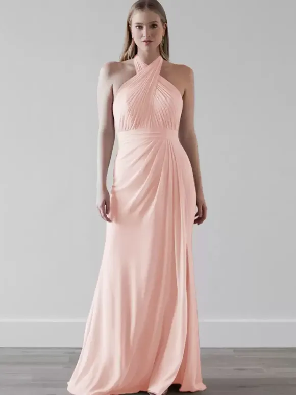Robes de demoiselle d'honneur en mousseline de soie sirène longueur au sol robe de soirée de mariage