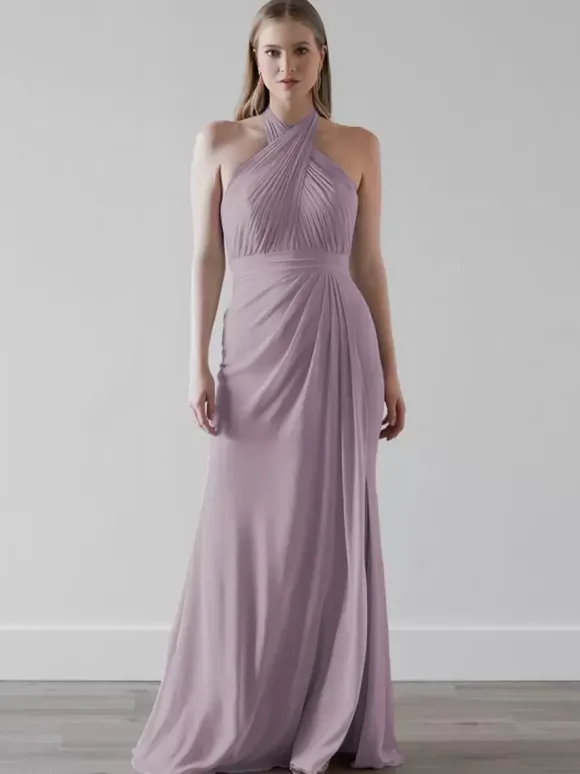 Robes de demoiselle d'honneur en mousseline de soie sirène longueur au sol robe de soirée de mariage