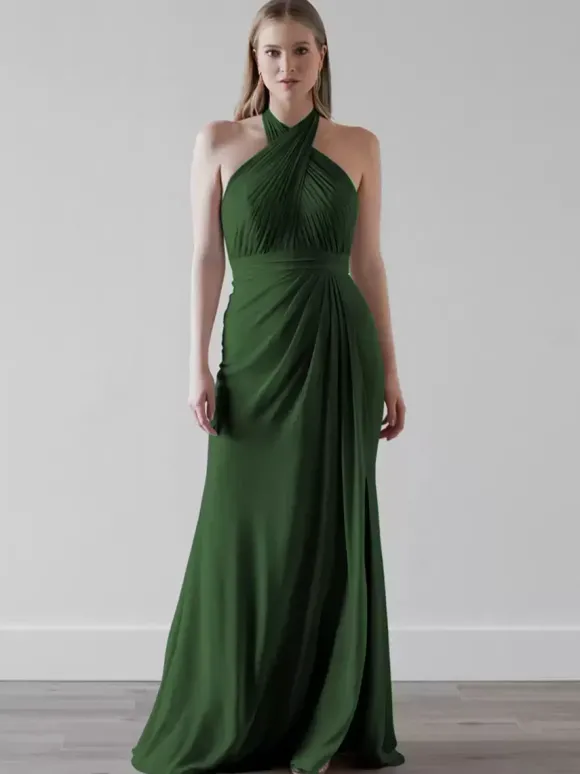 Robes de demoiselle d'honneur en mousseline de soie sirène longueur au sol robe de soirée de mariage