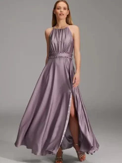 Robes de demoiselle d'honneur en soie élastique comme du satin robe de bal trapèze longueur au sol