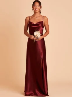 Robes de demoiselle d'honneur en tissu satiné ligne a longueur au sol robe de soirée de mariage