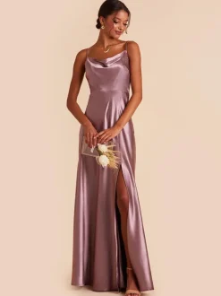 Robes de demoiselle d'honneur en tissu satiné ligne a longueur au sol robe de soirée de mariage
