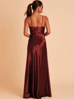 Robes de demoiselle d'honneur en tissu satiné ligne a longueur au sol robe de soirée de mariage