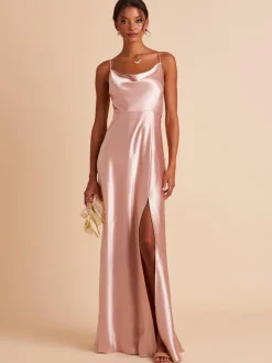 Robes de demoiselle d'honneur en tissu satiné ligne a longueur au sol robe de soirée de mariage