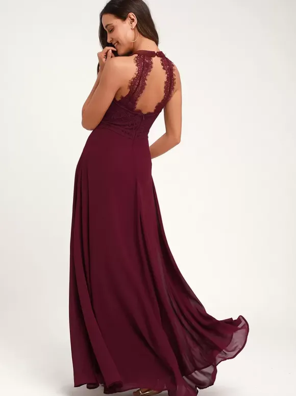 Robes de demoiselle d'honneur dos nu dos nu illusion A-line robes de soirée de mariage maxi