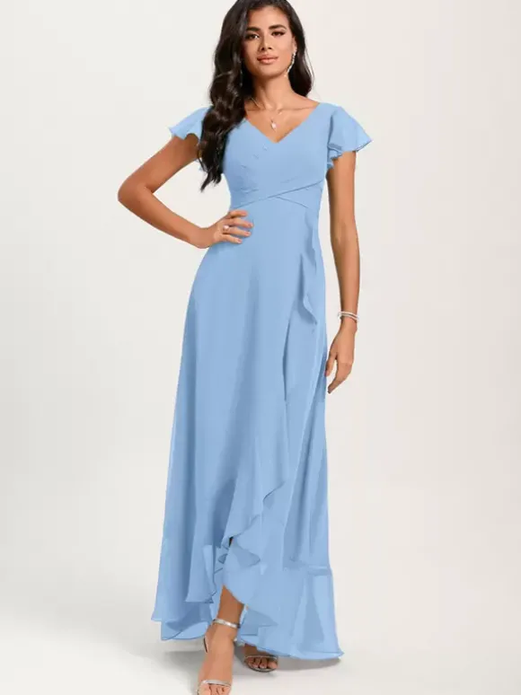 Robes de demoiselle d'honneur robe de bal longueur au sol fermeture éclair en mousseline de soie robe de soirée de mariage