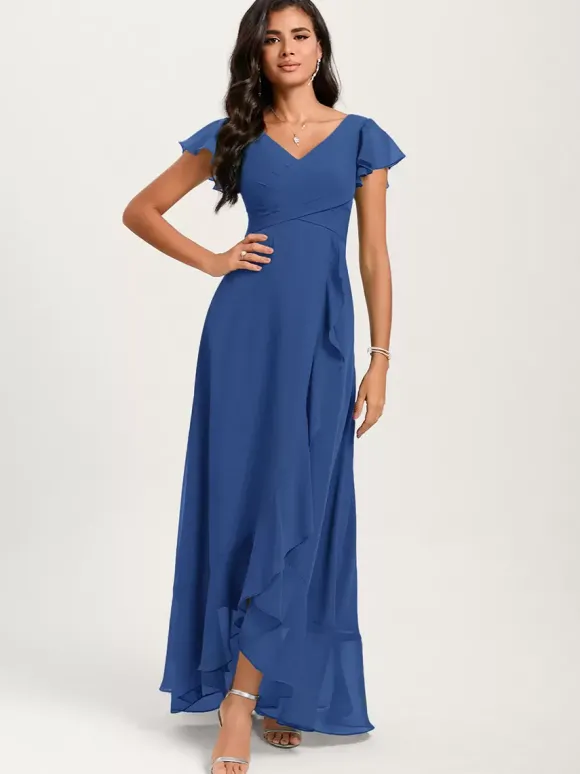 Robes de demoiselle d'honneur robe de bal longueur au sol fermeture éclair en mousseline de soie robe de soirée de mariage