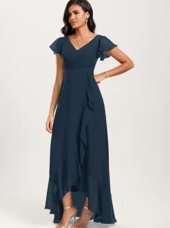 Robes de demoiselle d'honneur robe de bal longueur au sol fermeture éclair en mousseline de soie robe de soirée de mariage