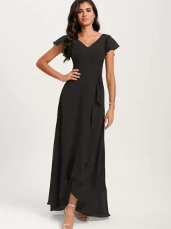 Robes de demoiselle d'honneur robe de bal longueur au sol fermeture éclair en mousseline de soie robe de soirée de mariage