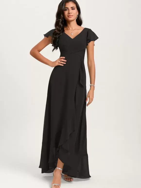 Robes de demoiselle d'honneur robe de bal longueur au sol fermeture éclair en mousseline de soie robe de soirée de mariage