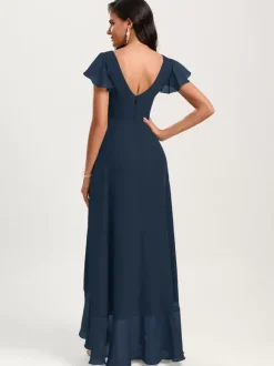 Robes de demoiselle d'honneur robe de bal longueur au sol fermeture éclair en mousseline de soie robe de soirée de mariage