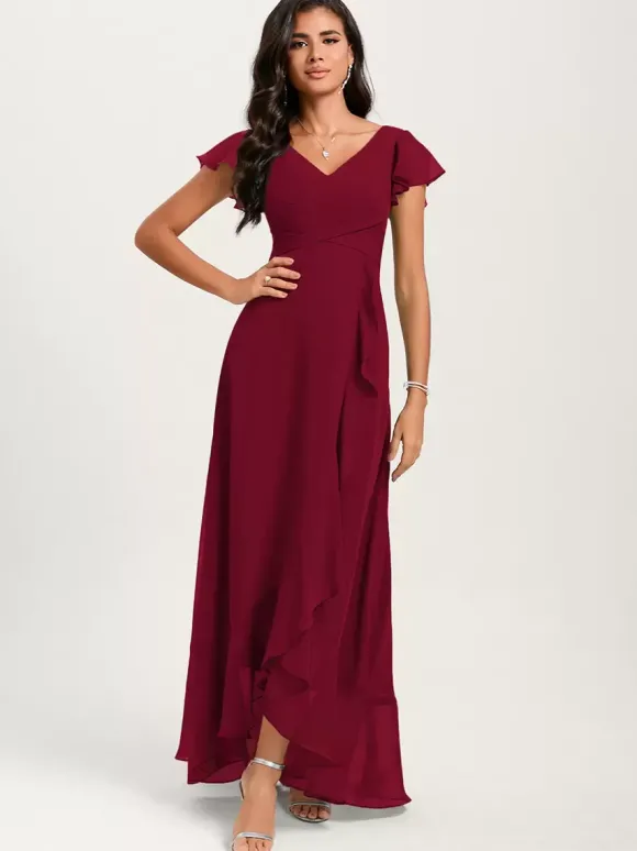 Robes de demoiselle d'honneur robe de bal longueur au sol fermeture éclair en mousseline de soie robe de soirée de mariage