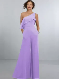 Robes de demoiselle d'honneur en mousseline combinaison asymétrique épaule dénudée robe de soirée de mariage