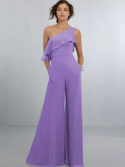 Robes de demoiselle d'honneur en mousseline combinaison asymétrique épaule dénudée robe de soirée de mariage