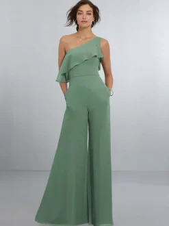 Robes de demoiselle d'honneur en mousseline combinaison asymétrique épaule dénudée robe de soirée de mariage