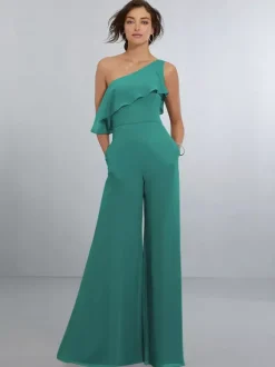Robes de demoiselle d'honneur en mousseline combinaison asymétrique épaule dénudée robe de soirée de mariage