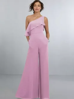 Robes de demoiselle d'honneur en mousseline combinaison asymétrique épaule dénudée robe de soirée de mariage