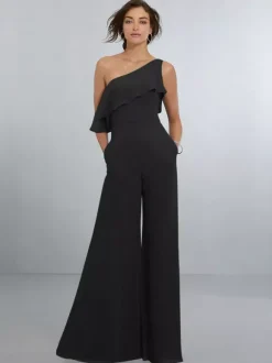 Robes de demoiselle d'honneur en mousseline combinaison asymétrique épaule dénudée robe de soirée de mariage