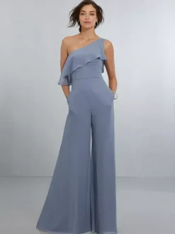 Robes de demoiselle d'honneur en mousseline combinaison asymétrique épaule dénudée robe de soirée de mariage