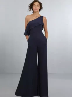Robes de demoiselle d'honneur en mousseline combinaison asymétrique épaule dénudée robe de soirée de mariage
