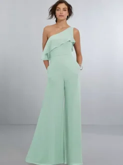 Robes de demoiselle d'honneur en mousseline combinaison asymétrique épaule dénudée robe de soirée de mariage