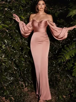 Robes de demoiselle d'honneur en tissu satiné robe de soirée de mariage fourreau au sol