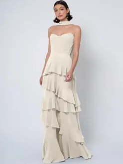 Robes de demoiselle d'honneur robe de bal longueur au sol dos nu en mousseline de soie robe de soirée de mariage