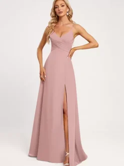Robes de demoiselle d'honneur A-Line-parole longueur à lacets en mousseline de soie robe de soirée de mariage