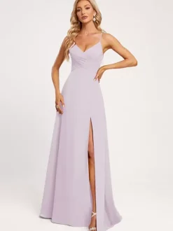Robes de demoiselle d'honneur A-Line-parole longueur à lacets en mousseline de soie robe de soirée de mariage