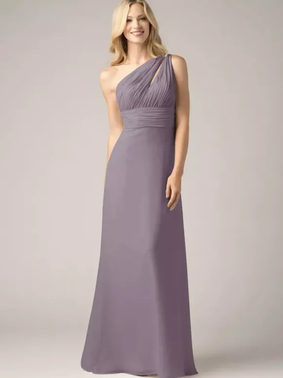 Robes de demoiselle d'honneur champagne en mousseline de soie dos nu froncé robe de bal trapèze