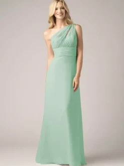 Robes de demoiselle d'honneur champagne en mousseline de soie dos nu froncé robe de bal trapèze
