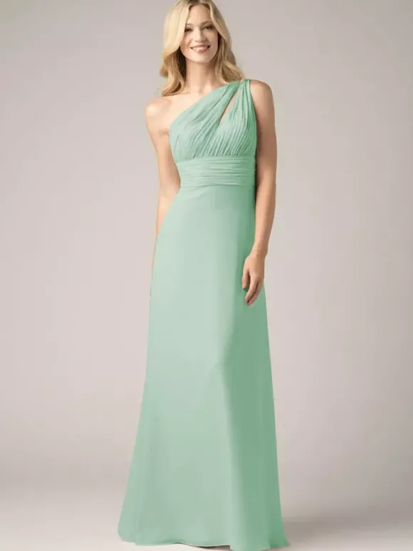Robes de demoiselle d'honneur champagne en mousseline de soie dos nu froncé robe de bal trapèze