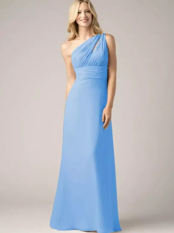Robes de demoiselle d'honneur champagne en mousseline de soie dos nu froncé robe de bal trapèze
