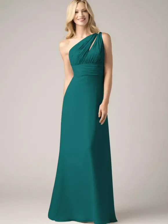 Robes de demoiselle d'honneur champagne en mousseline de soie dos nu froncé robe de bal trapèze