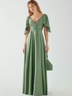 Robes de demoiselle d'honneur trapèze longueur au sol fermeture éclair élastique en soie comme satin robe de soirée de mariage